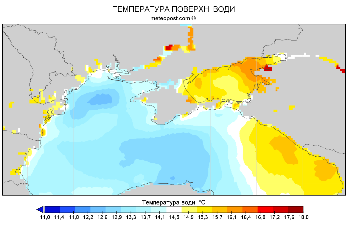 Карта температуры воды в Черном море сейчас